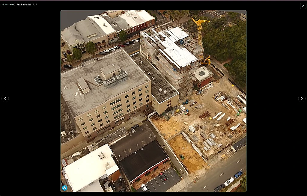 High-resolution drone reality-capture model of a construction site viewed full screen.